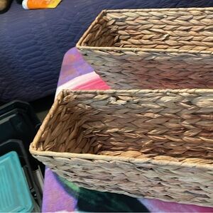 Woven Rectangular Basket - Natural Brown